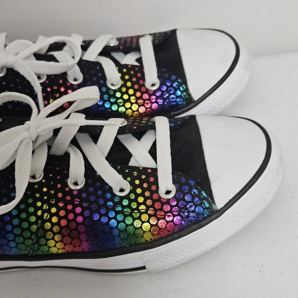 Converse All Star Kids SZ 4 Rainbow‎ Metallic Polka Dot Low Top Sneakers 666310F